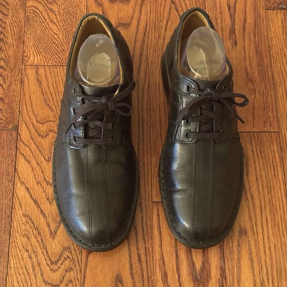 Clarks Touareg Vibe Oxfords Mens 9 Comfort Shoes Black Leather Cushion Ortholite - Picture 1 of 16